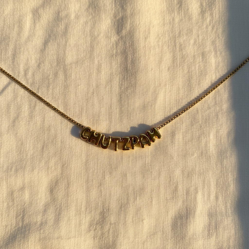 gold chutzpah bubble letter Mamaleh necklace